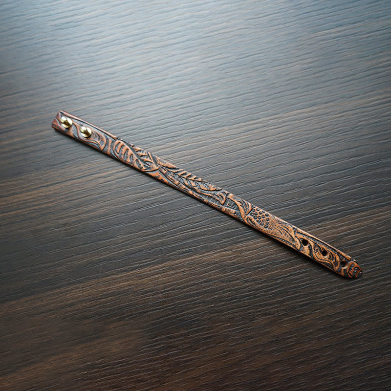 Bracelet spirituel en cuir imprimé vintage avec équilibre en cuivre