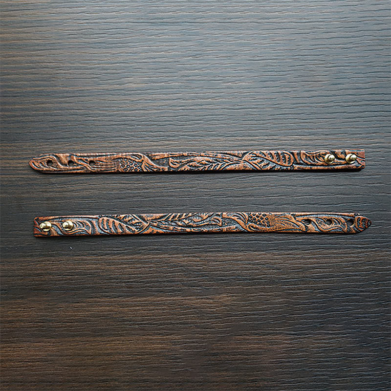 Bracelet spirituel en cuir imprimé vintage avec équilibre en cuivre