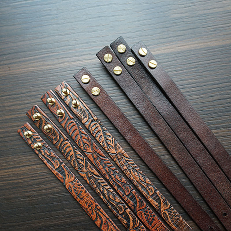 Bracelet spirituel en cuir imprimé vintage avec équilibre en cuivre