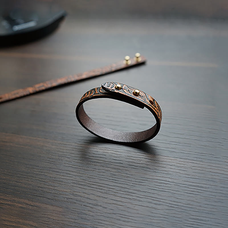 Bracelet spirituel en cuir imprimé vintage avec équilibre en cuivre