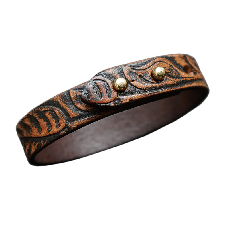 Bracelet spirituel en cuir imprimé vintage avec équilibre en cuivre