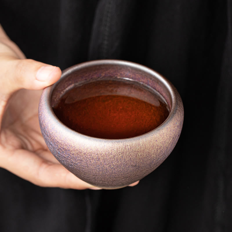 Tasse à thé vintage violette arc-en-ciel Jian Zhan Kiln Change | Décoration zen