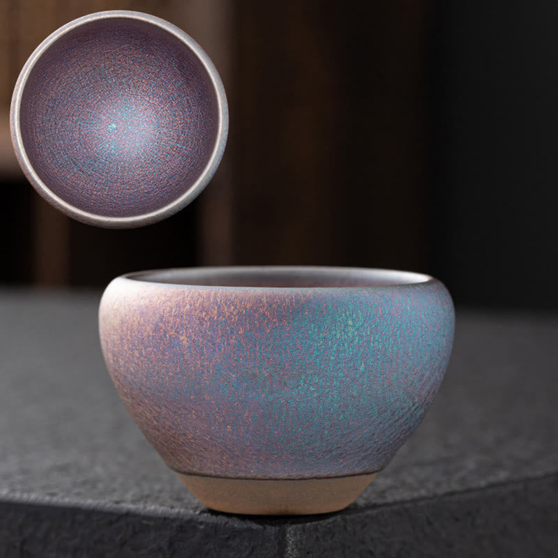 Tasse à thé vintage violette arc-en-ciel Jian Zhan Kiln Change | Décoration zen