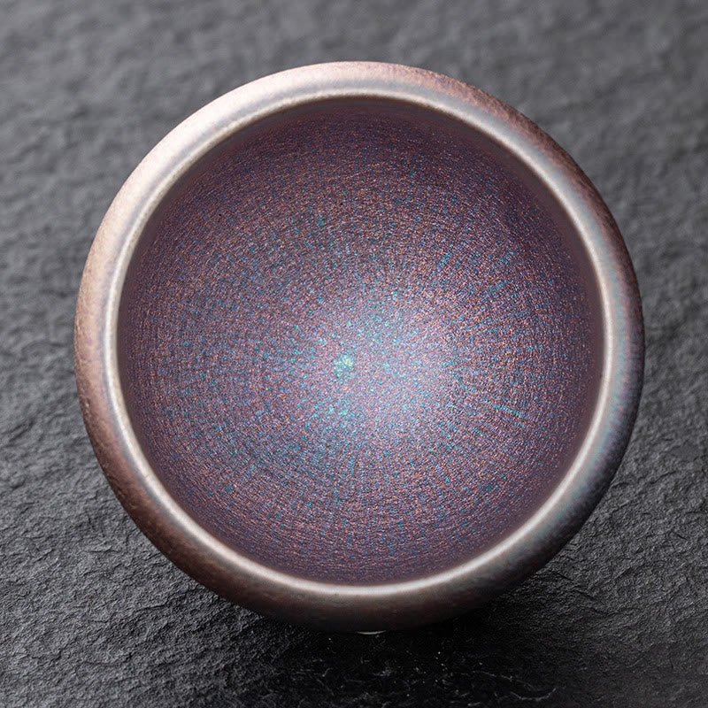 Tasse à thé vintage violette arc-en-ciel Jian Zhan Kiln Change | Décoration zen