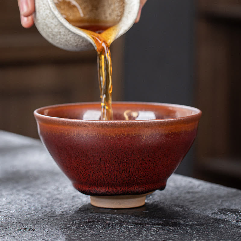 Tasse à thé vintage en porcelaine chinoise Jianzhan rouge-brun pour décoration zen