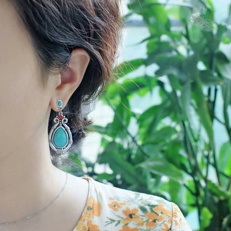 Boucles d'oreilles goutte d'eau turquoise vintage pour la force et l'équilibre