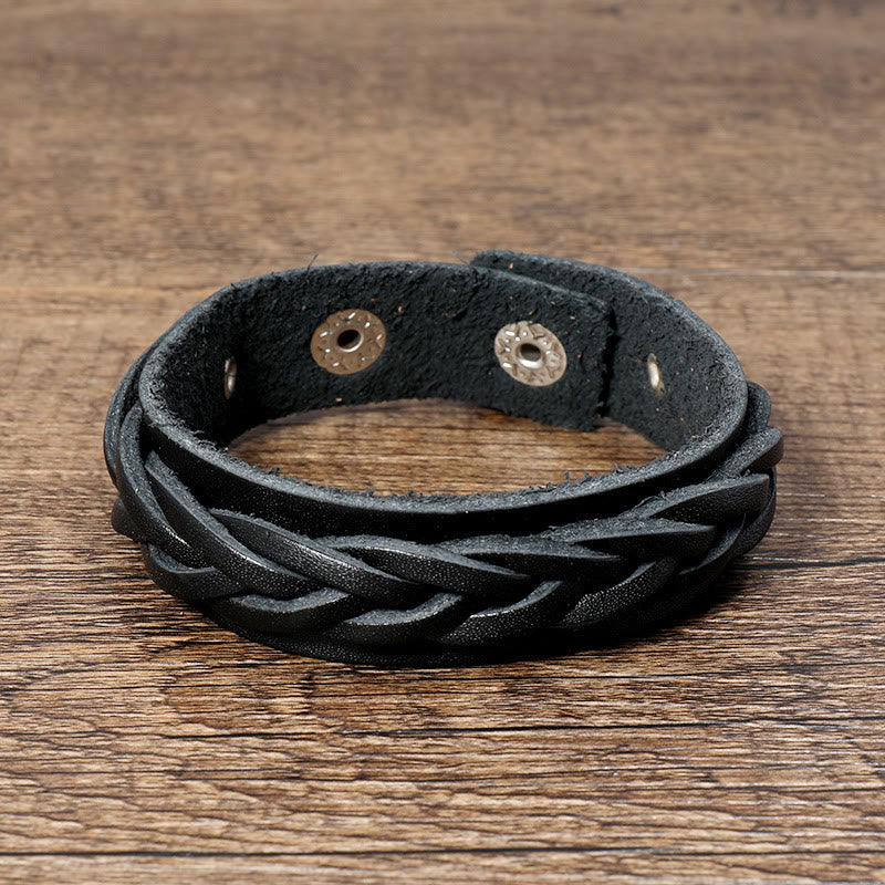 Bracelet réglable renforcé en cuir tissé vintage
