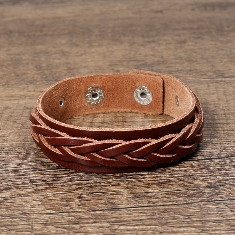 Bracelet réglable renforcé en cuir tissé vintage
