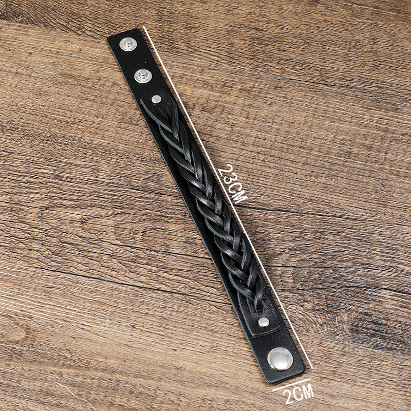 Bracelet réglable renforcé en cuir tissé vintage