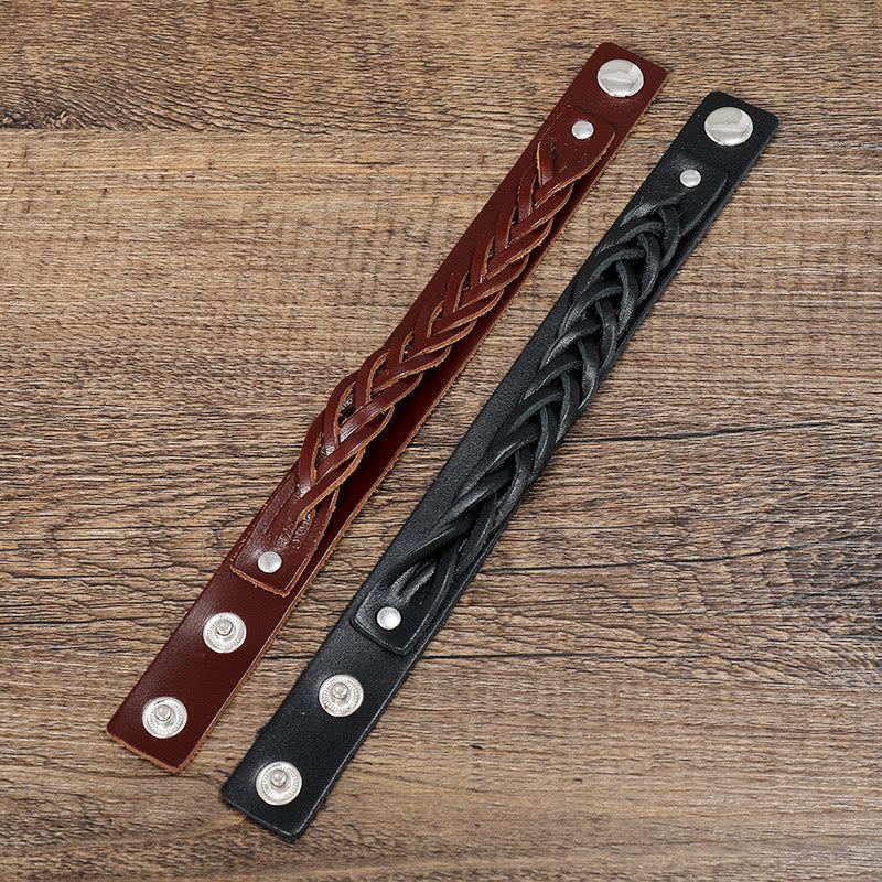 Bracelet réglable renforcé en cuir tissé vintage