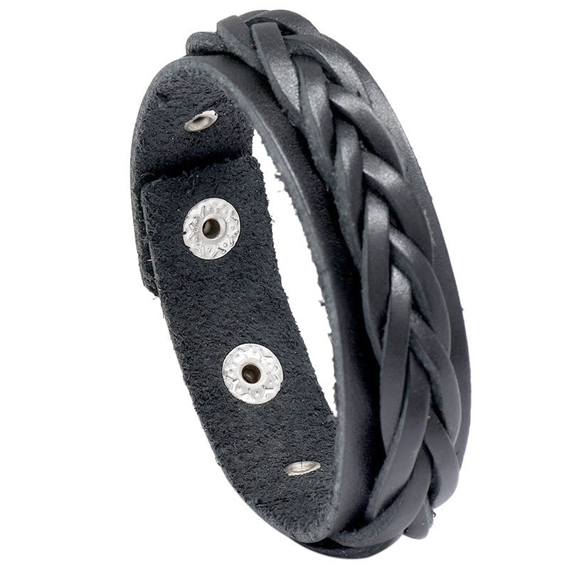 Bracelet réglable renforcé en cuir tissé vintage