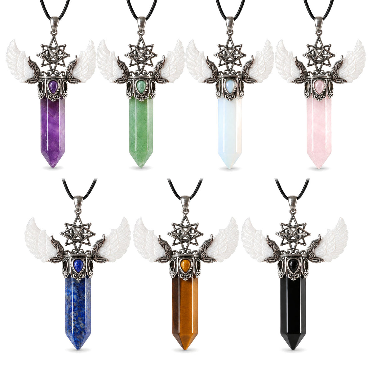Vintage Wing Crystal Pendant 3.1in Spiritual Necklace, every variant on a white background