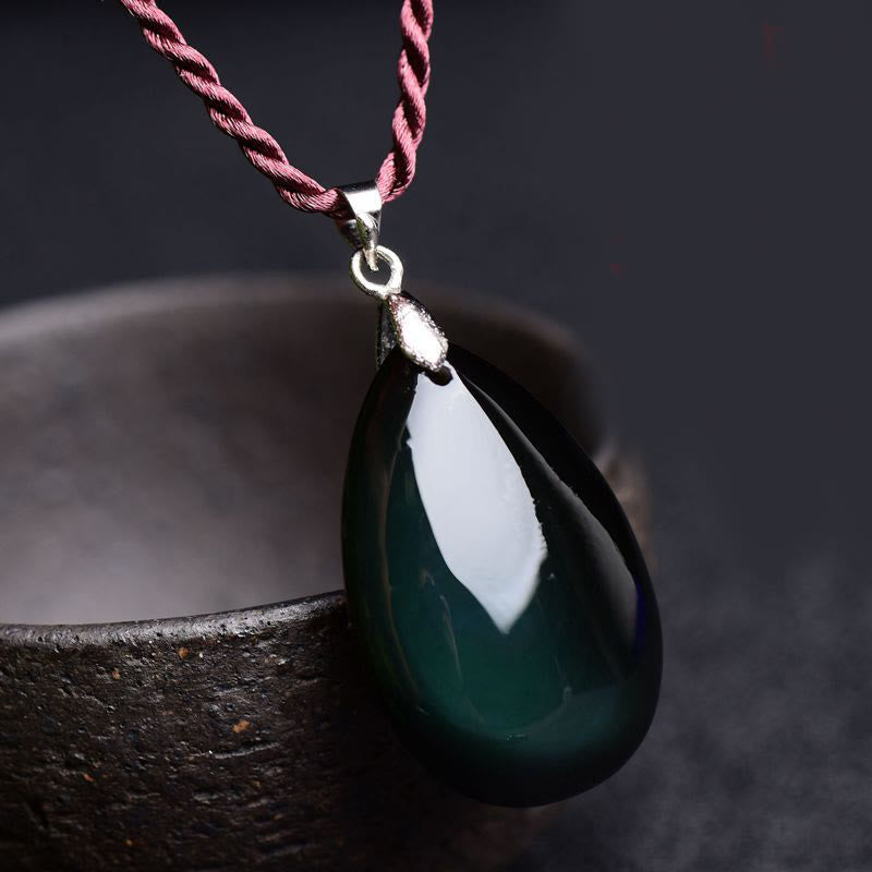 Collier pendentif en obsidienne goutte d'eau | Doré et noir arc-en-ciel