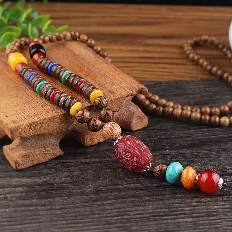 Collier d'équilibre en bois de wengé et agate pour la paix et la protection