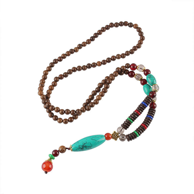 Collier en bois de wengé turquoise pour la protection et le calme 80 cm