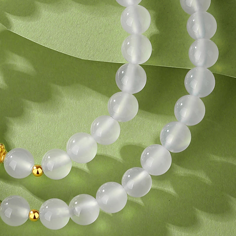 Bracelet de protection en agate blanche et cinabre à double tour