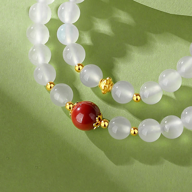 Bracelet de protection en agate blanche et cinabre à double tour