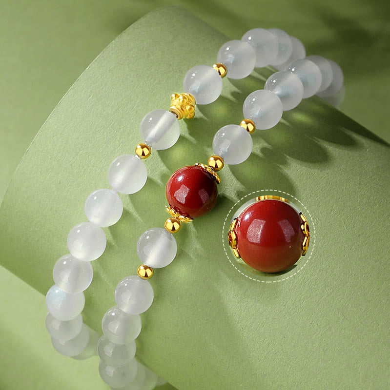 Bracelet de protection en agate blanche et cinabre à double tour