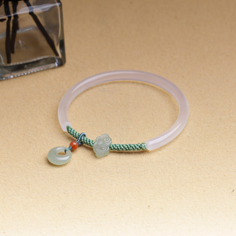 Bracelet jonc en agate blanche et jade Hetian, nuages ​​de bon augure, boucle de paix