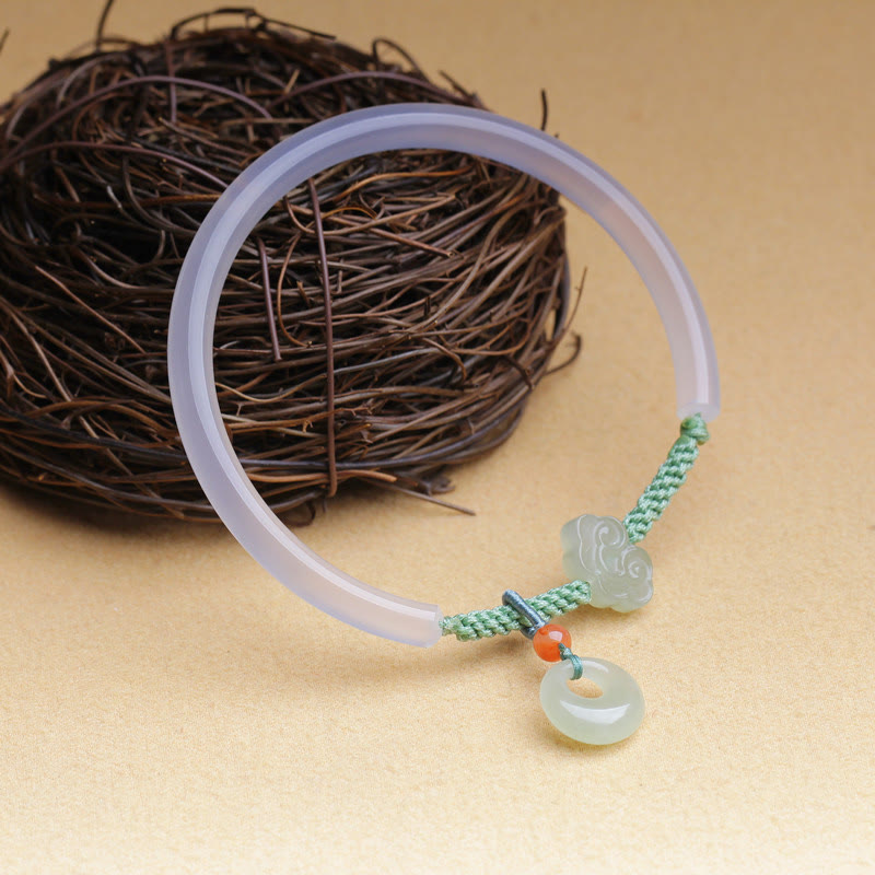 Bracelet jonc en agate blanche et jade Hetian, nuages ​​de bon augure, boucle de paix