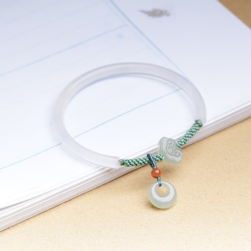 Bracelet jonc en agate blanche et jade Hetian, nuages ​​de bon augure, boucle de paix