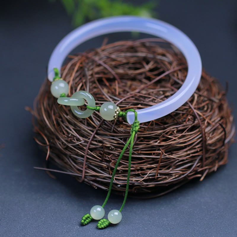 Bracelet d'harmonie entrelacé en jade Hetian et agate blanche