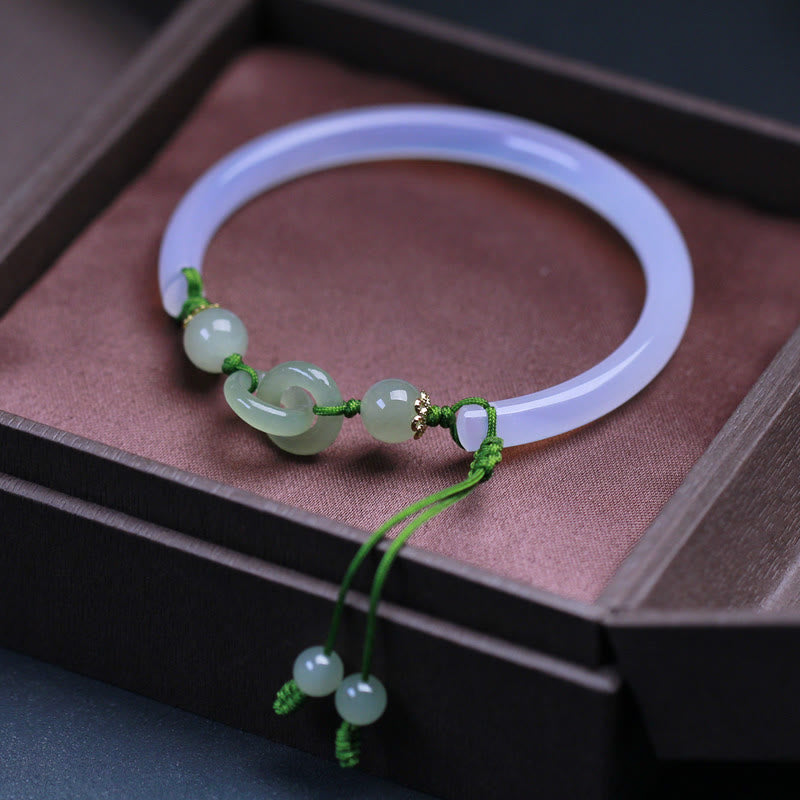 Bracelet d'harmonie entrelacé en jade Hetian et agate blanche