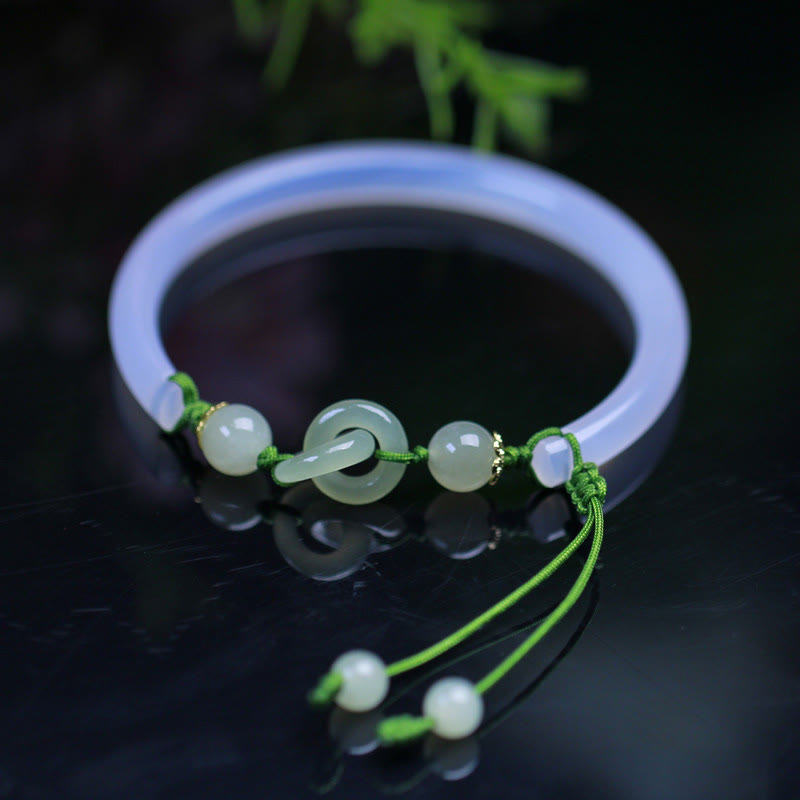 Bracelet d'harmonie entrelacé en jade Hetian et agate blanche