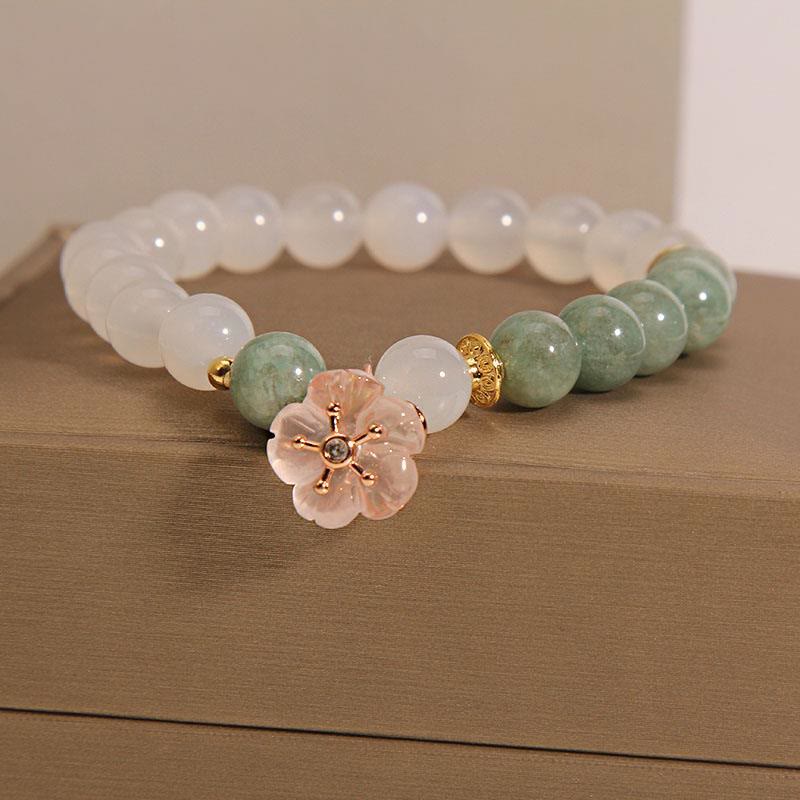 Bracelet de protection porte-bonheur en agate blanche et jade 14-16 cm