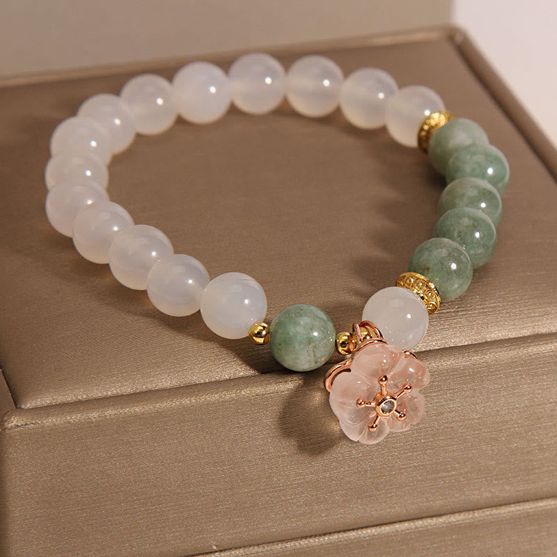 Bracelet de protection porte-bonheur en agate blanche et jade 14-16 cm