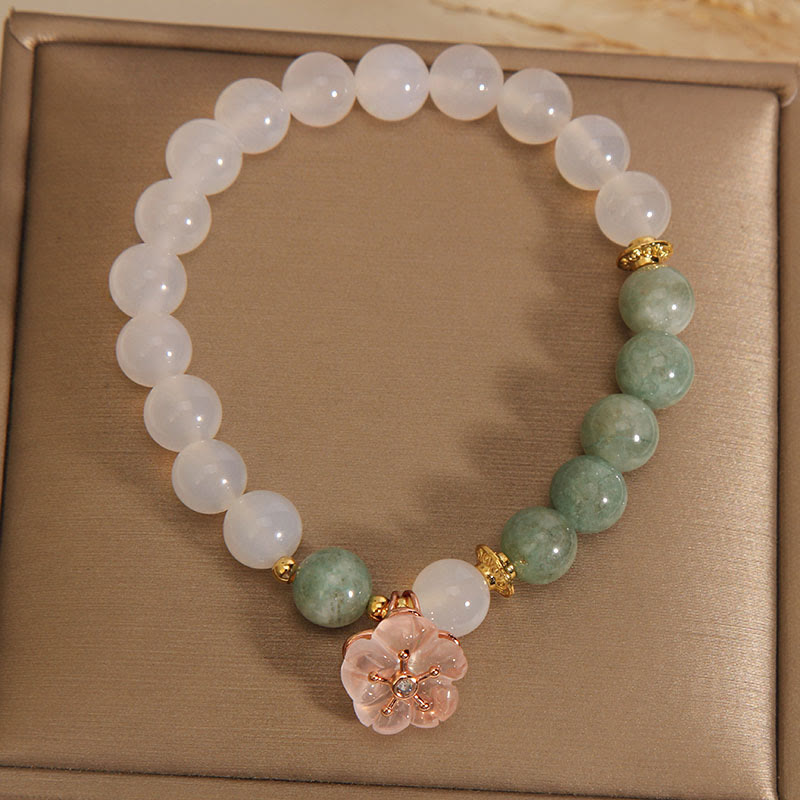Bracelet de protection porte-bonheur en agate blanche et jade 14-16 cm