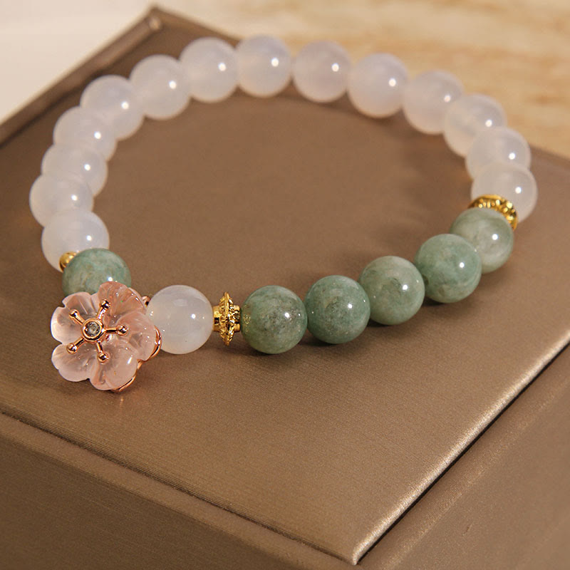 Bracelet de protection porte-bonheur en agate blanche et jade 14-16 cm