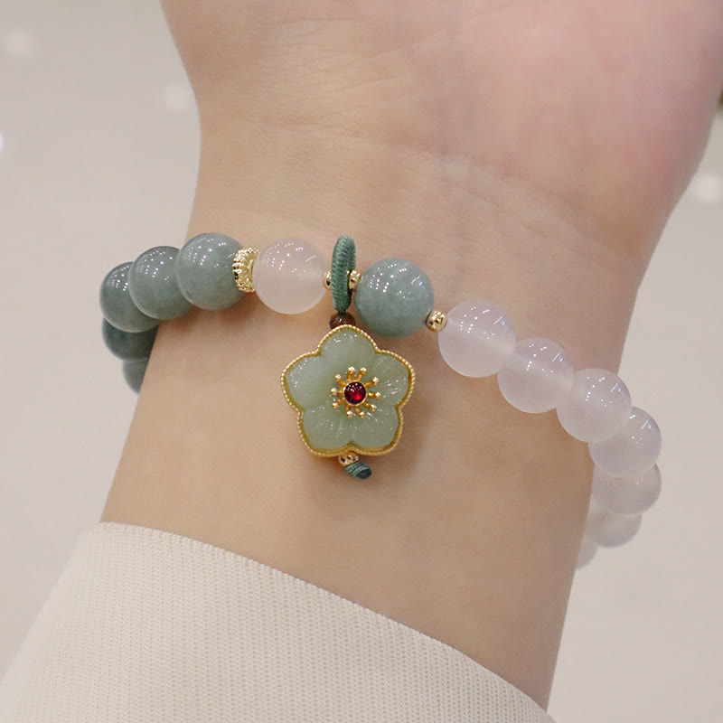 Bracelet de protection en jade et agate blanche 8 mm avec boucle Lotus Peace