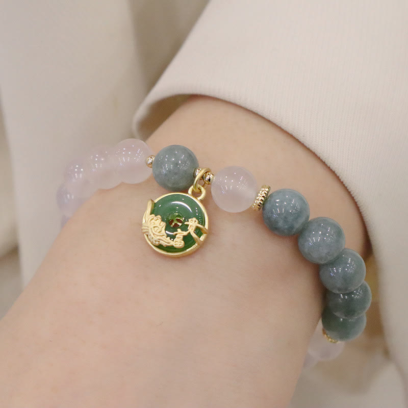Bracelet de protection en jade et agate blanche 8 mm avec boucle Lotus Peace