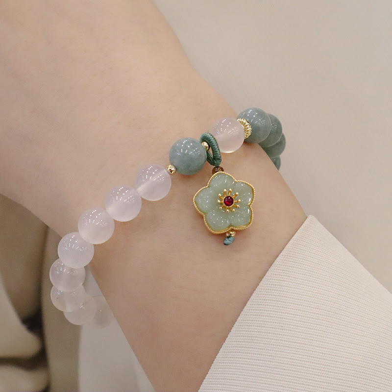 Bracelet de protection en jade et agate blanche 8 mm avec boucle Lotus Peace