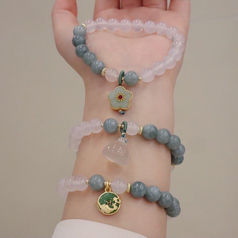 Bracelet de protection en jade et agate blanche 8 mm avec boucle Lotus Peace