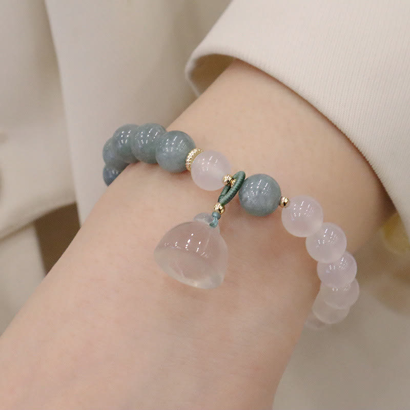 Bracelet de protection en jade et agate blanche 8 mm avec boucle Lotus Peace