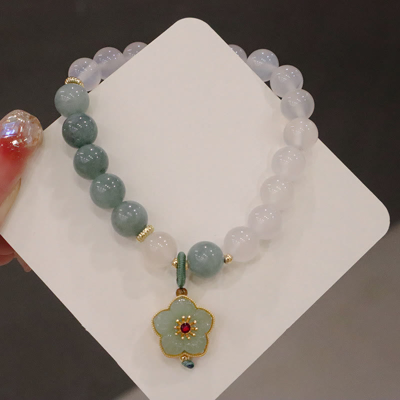 Bracelet de protection en jade et agate blanche 8 mm avec boucle Lotus Peace