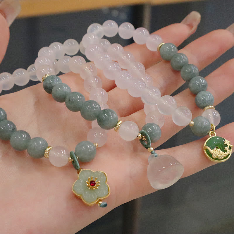 Bracelet de protection en jade et agate blanche 8 mm avec boucle Lotus Peace
