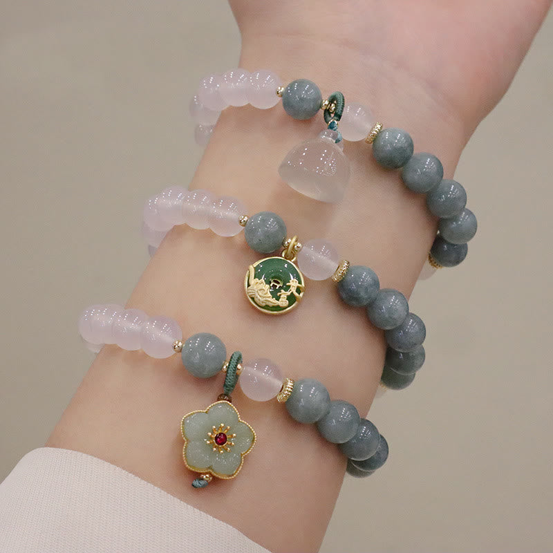Bracelet de protection en jade et agate blanche 8 mm avec boucle Lotus Peace
