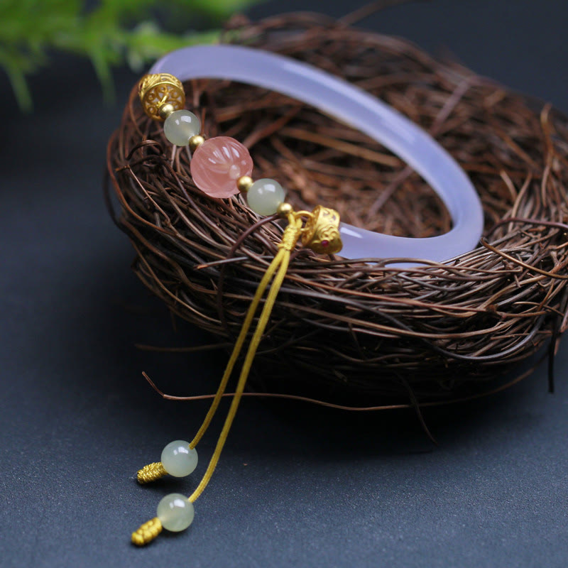 Bracelet Lotus Positif en Jade Hetian et Agate Blanche