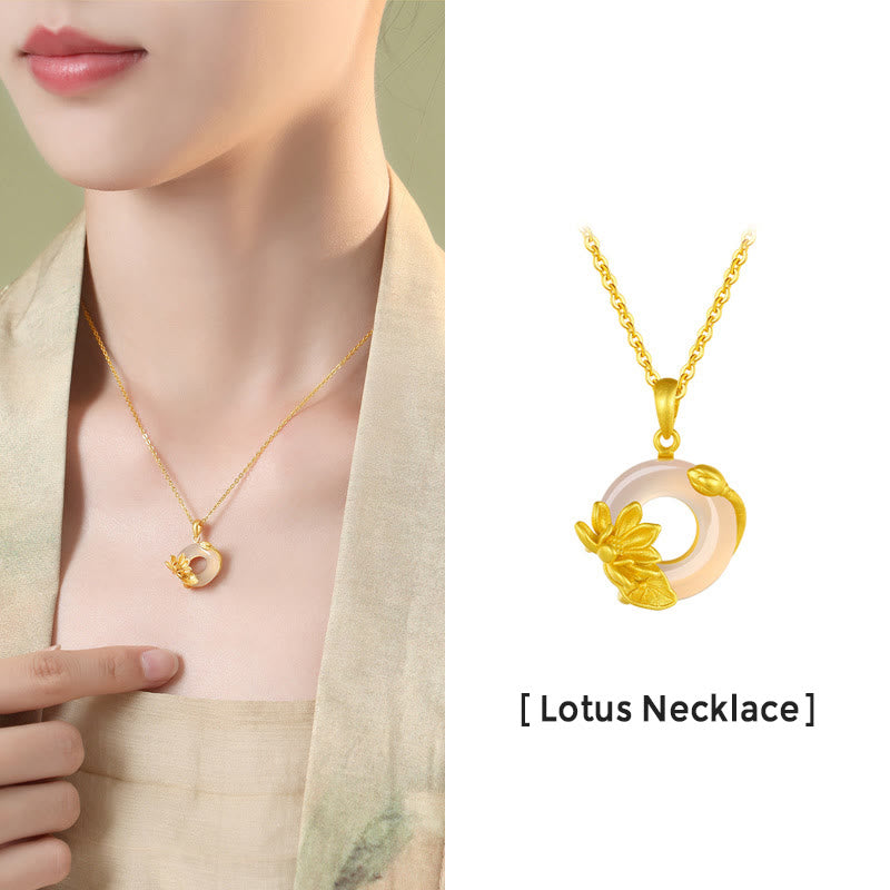 Collier Lotus en calcédoine blanche et boucle de paix | Harmonie spirituelle