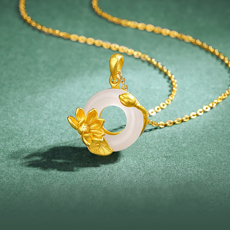 Collier Lotus en calcédoine blanche et boucle de paix | Harmonie spirituelle