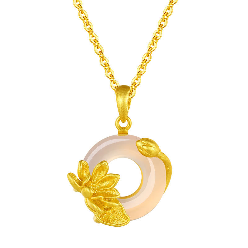 Collier Lotus en calcédoine blanche et boucle de paix | Harmonie spirituelle