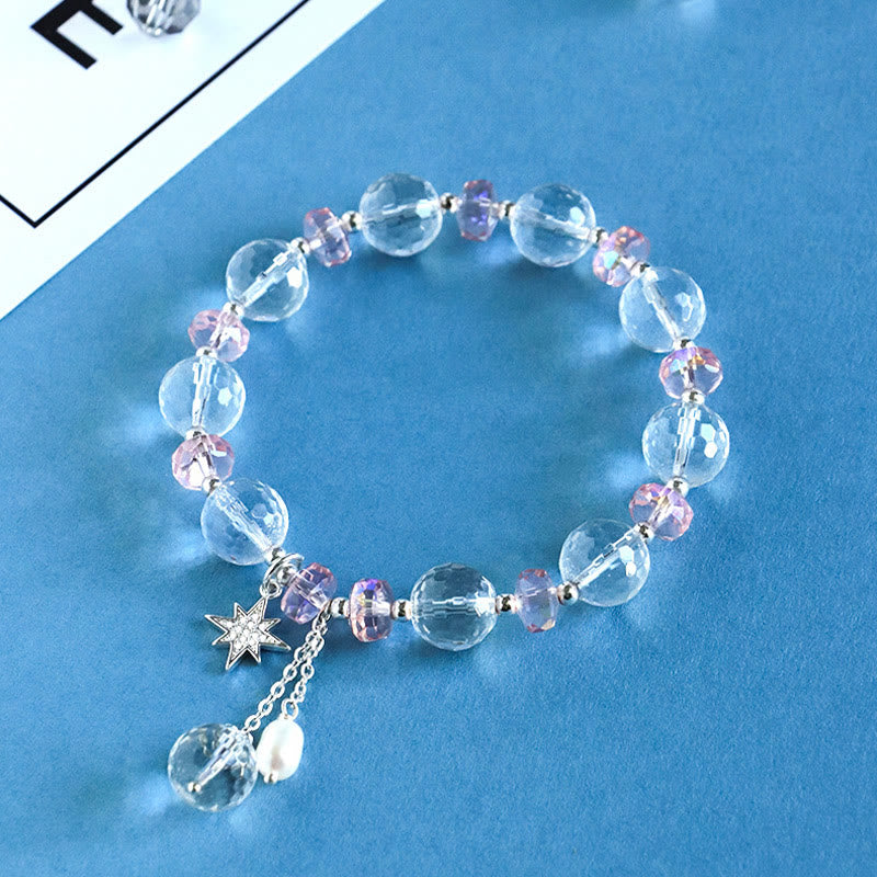 Bracelet Étoile de Protection en Cristal Blanc et Cristal Rose