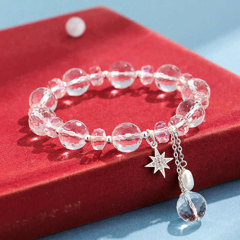 Bracelet Étoile de Protection en Cristal Blanc et Cristal Rose