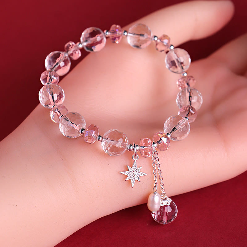 Bracelet Étoile de Protection en Cristal Blanc et Cristal Rose