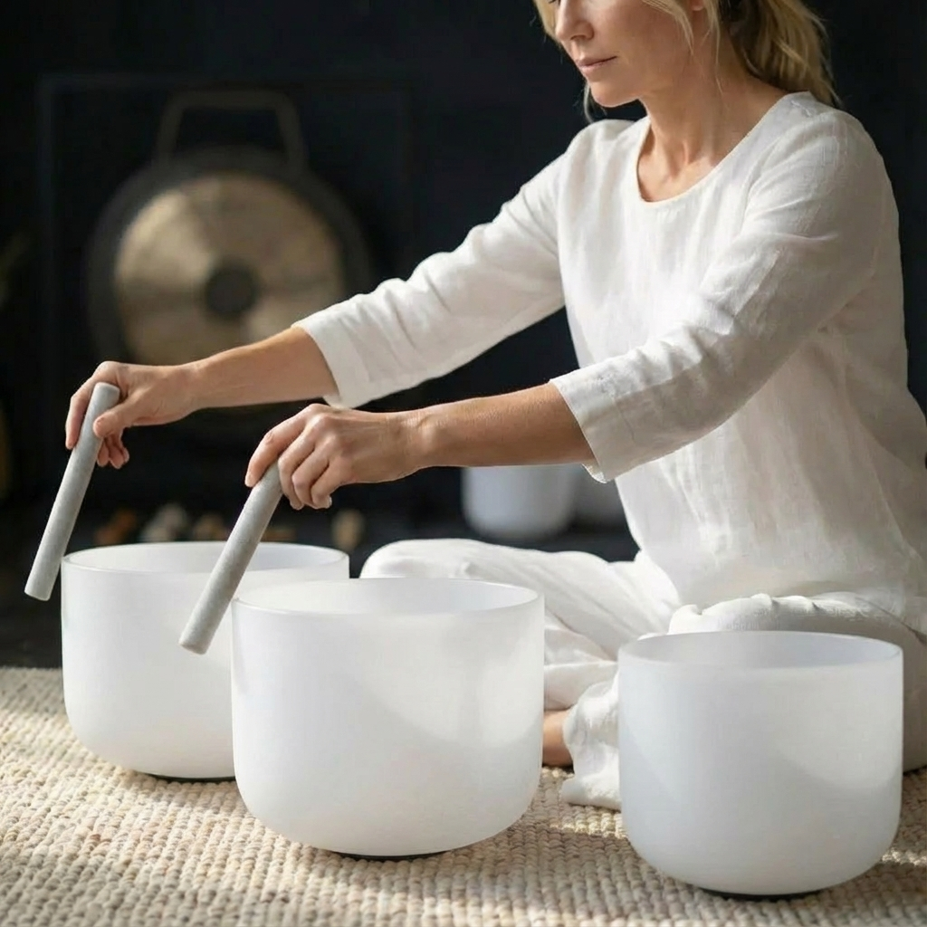 Ensemble de bols chantants en cristal givré blanc - 7 pièces - 6-16"