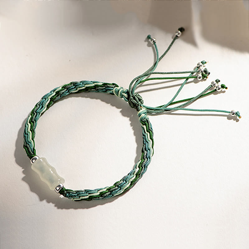 Bracelet en fil de jade blanc et bambou, force et chance