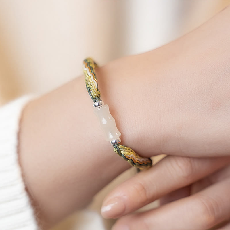 Bracelet en fil de jade blanc et bambou, force et chance